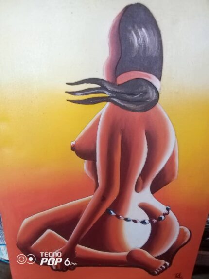 African Painting from Cote Cote d'Ivoire - Curved Woman Painting