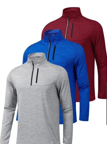 Liberty Imports Pack of 3 Men's Performance Quarter Zip Pullovers with Pockets, Quick Dry Active Long Sleeve Shirts