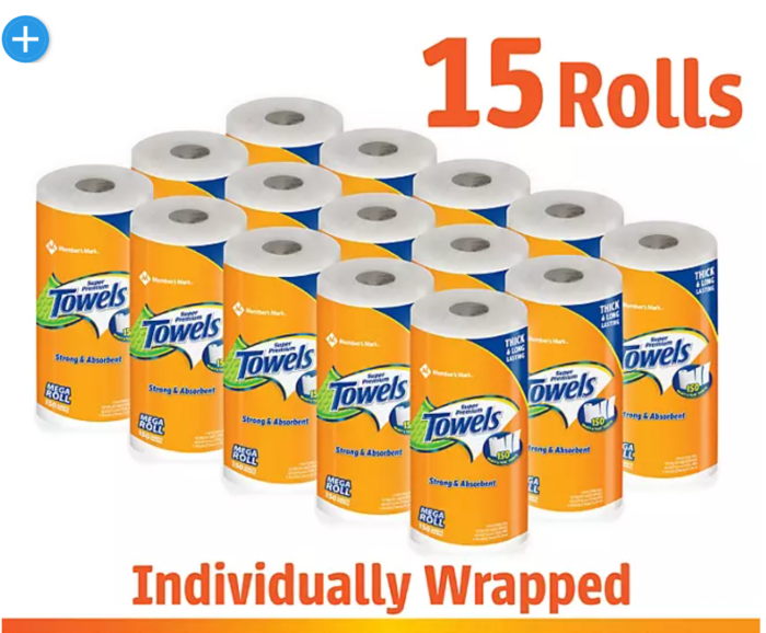 Super Premium 2-Ply Select & Tear Paper Towels (150 sheets/roll, 15 rolls)